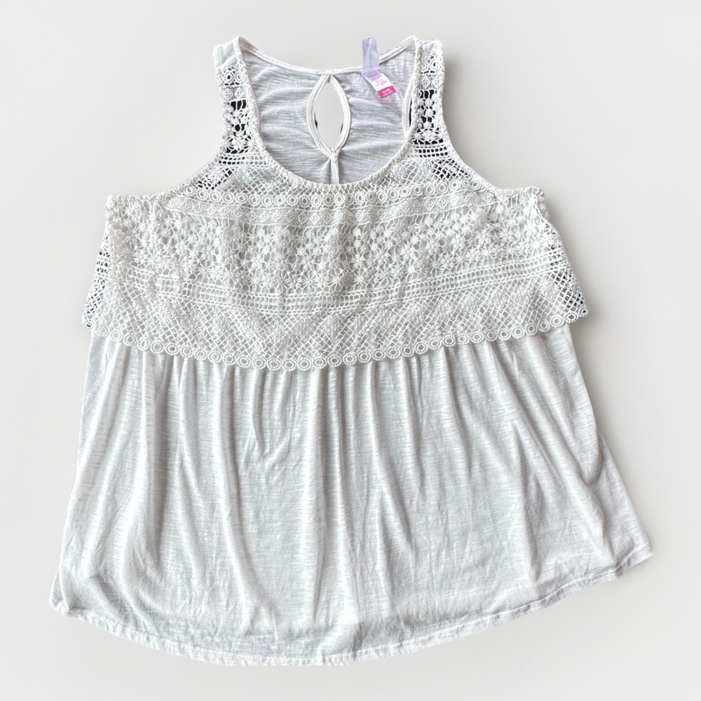 No Boundaries Top Womens XL (16-18) Ivory Lace Tim Boho Minimalist Fairy Y2K